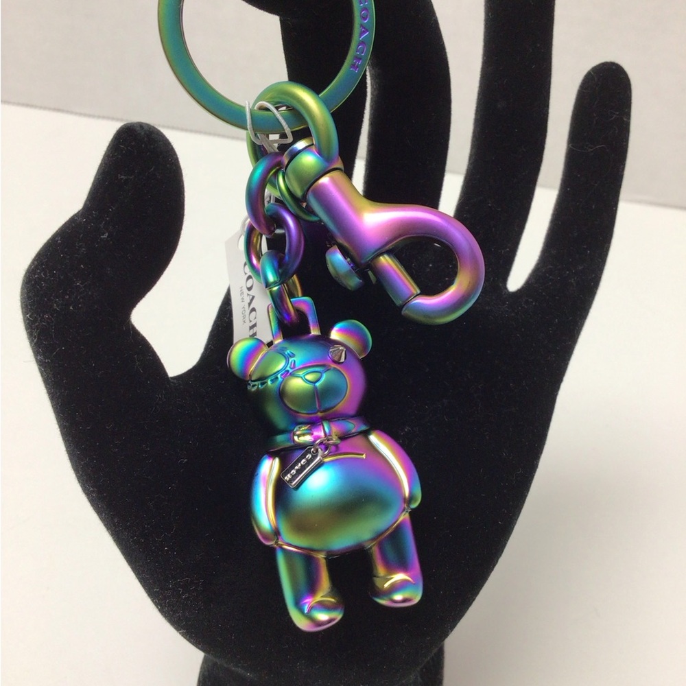 Coach Hologram Iridescent Multi-Color Oil Slick 3D Bear Purse/Bag Charm - Picture 2 of 5